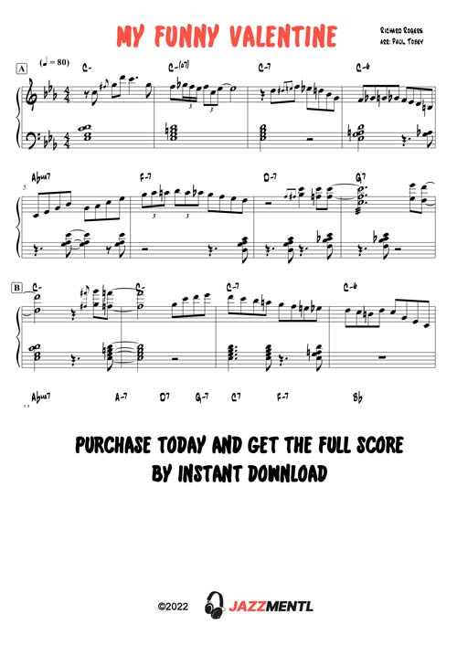 My Funny Valentine Transcribed Solo PDF Piano Sheet Music & Backing Track