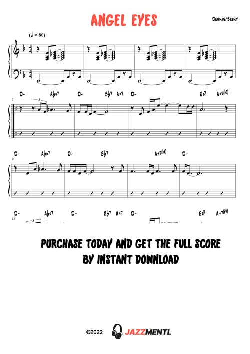 Angel Eyes Piano Score Lead Sheet PDF & Bass Drums Backing Track MP3