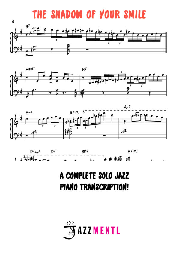 The Shadow of Your Smile Complete Solo Jazz Piano Transcription PDF