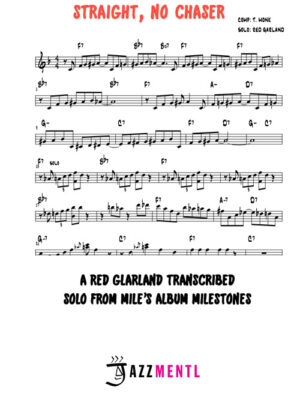 "Straight, No Chaser" Red Garland Piano Solo Transcription Sheet Music