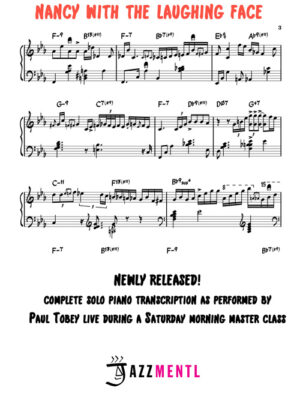 Nancy with the Laughing Face complete 9-page solo piano transcription by Paul Tobey