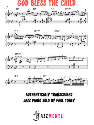 God Bless the Child complete 7-page solo piano transcription by Paul Tobey