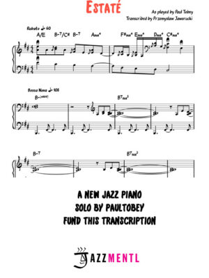 Estaté Jazz Piano Transcription (Bossa Nova) Paul Tobey Performance
