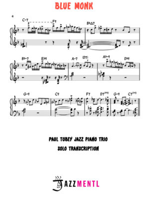 Blue Monk Complete Piano Transcription +BONUS Bass Drums Backing Track