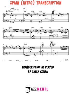 Note-for-Note Transcription: Chick Corea's Opening Improvisation on "Spain" (Piano Solo)