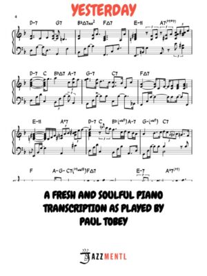 Yesterday solo jazz piano transcription by Paul Tobey - sheet music PDF